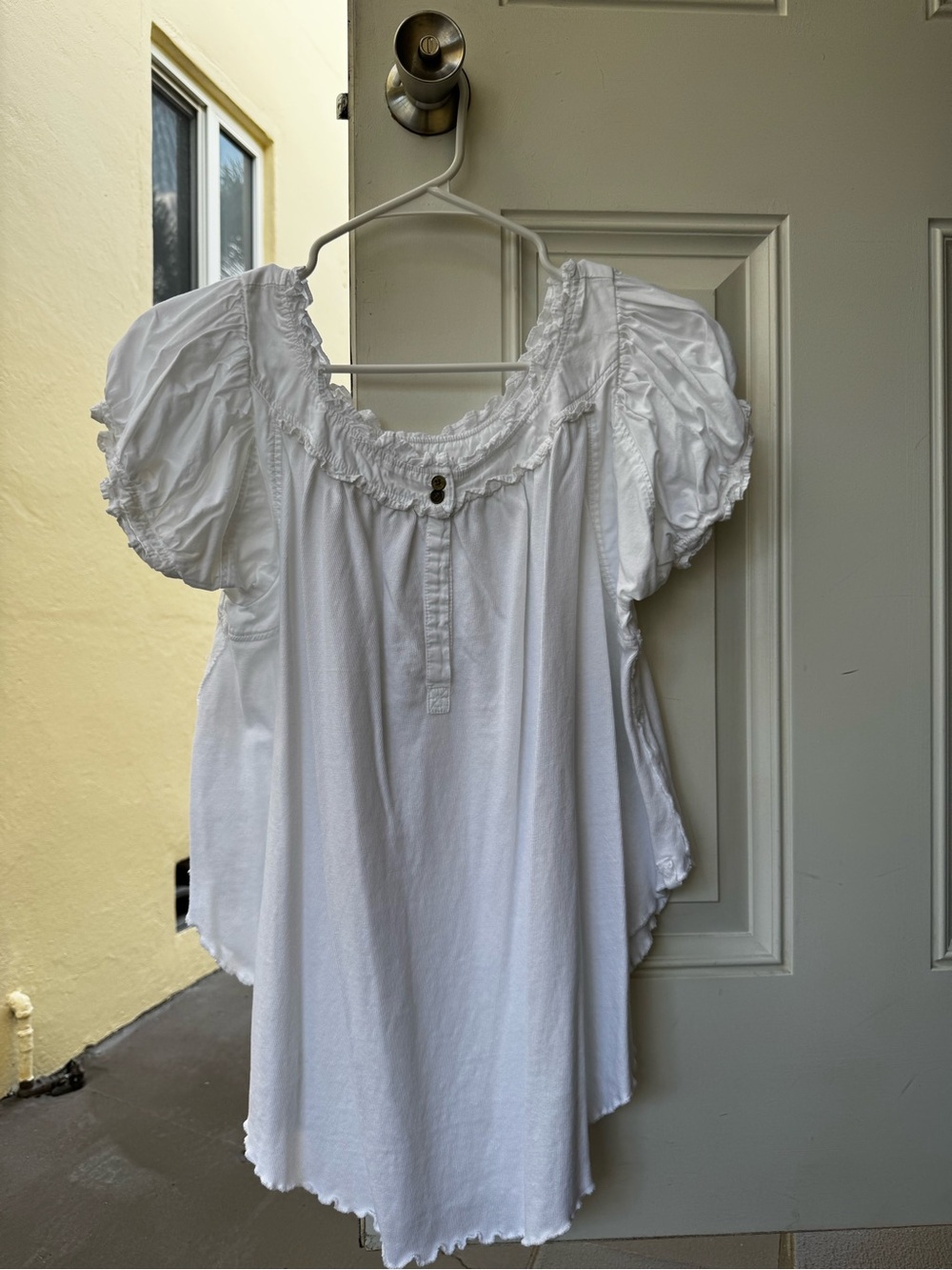 Free People White Ruffled Peasant Top with Puff Sleeves